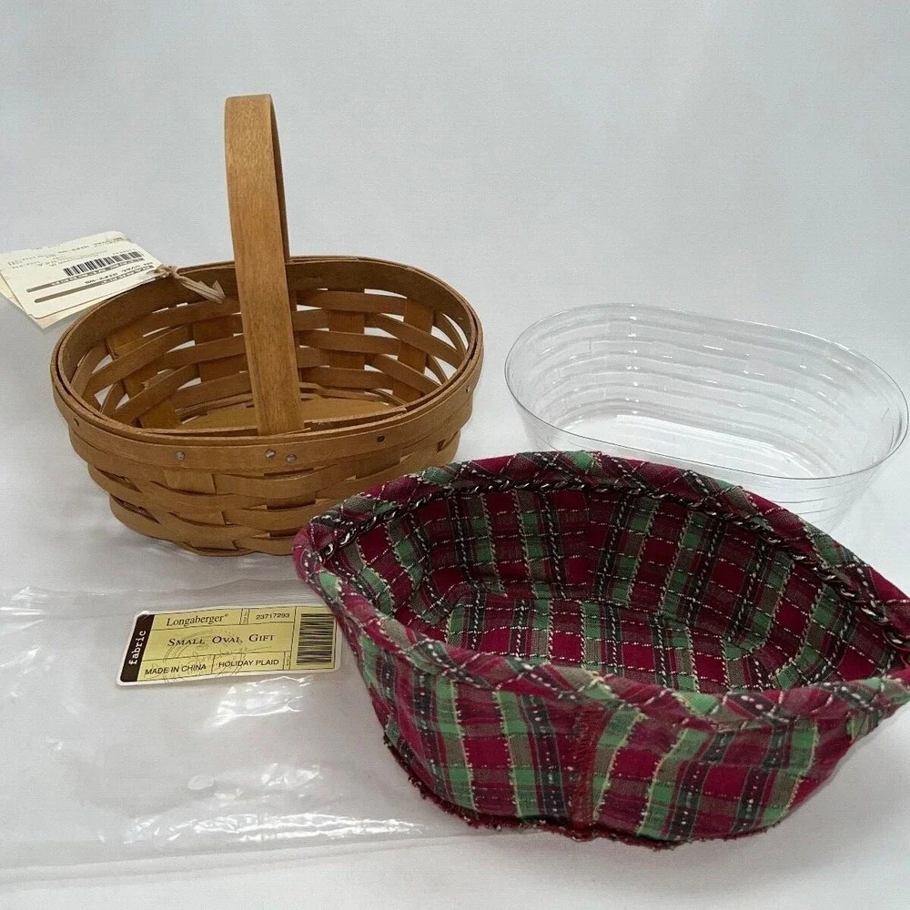 Longaberger Small Oval Gift Basket Plaid Liner Protector Warm Brown 2009